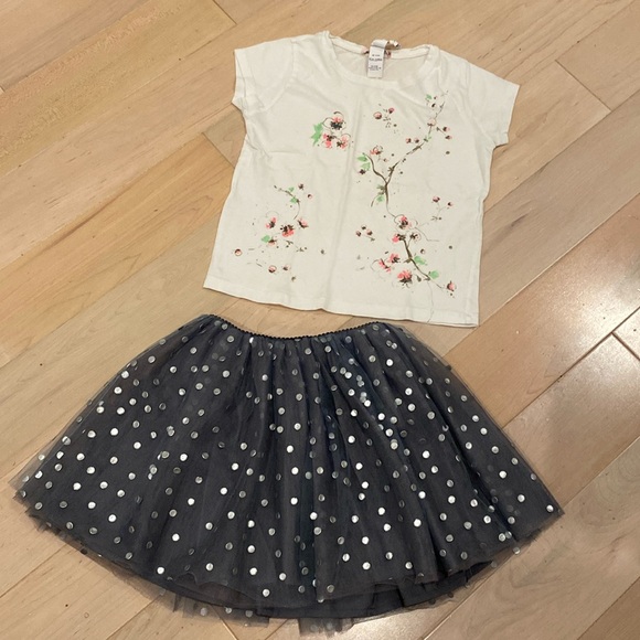 Bonpoint silver dots tulle skirt soft cotton shirt